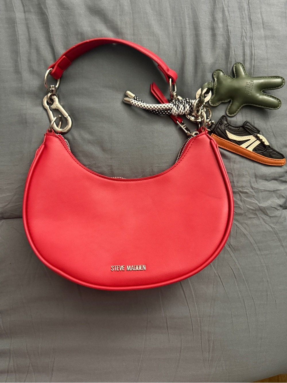 Steve Madden Red Crescent Shoulder Bag with Olive Charm